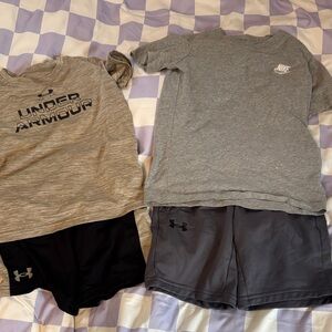 Under Armour and Nike Gray T-Shirts with Shorts Set